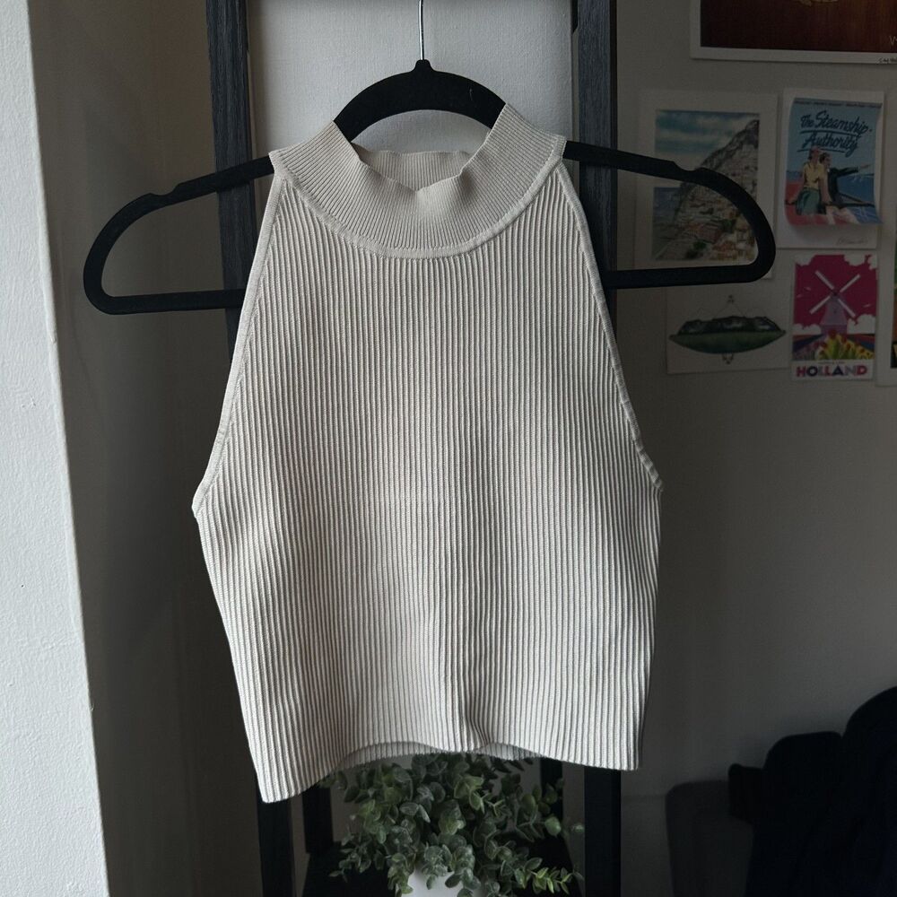 Aritzia Babaton Sculpt Knit Mockneck Halter Tank Top Cream